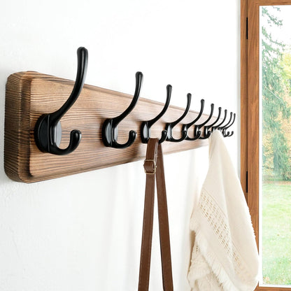 Dseap Wall Mounted Coat Rack: 38-1/4" Long, Patented, Heavy-Duty, 10-Double-Hooks Wooden Hanger Rail for Winter Coats, Hat, Jacket, Clothing - Natural & Black