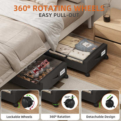 Somdot Under Bed Storage with Wheels, 2 Pack Under Bed Storage Containers