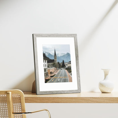 Vittanly 11x14 Picture Frames Set of 9, Shatter Resistant Plexiglass, Display 8x10 Pictures with Mat or 11x14 without Mat, Photo Frames for Wall or Tabletop, Engineered Wood, Grey