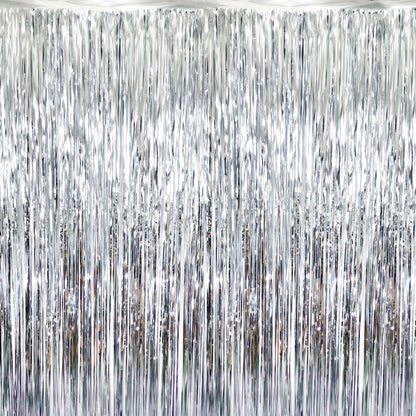 GOER 3.2 ft x 8.2 ft Metallic Tinsel Foil Fringe Curtains Party Photo Backdrop Party Streamers for Birthday,Graduation,New Year Eve Decorations Wedding Decor (Silver,5 pcs)