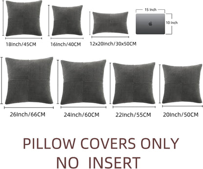 Fancy Homi 2 Packs Dark Gray Euro Decorative Throw Pillow Covers 26x26 Inch for Couch Bed Sofa, Rustic Farmhouse Boho Home Decor, Soft Corss Corduroy Patchwork Textured Square Cushion Case 66x66 cm