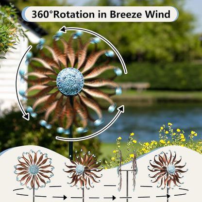 Wind Spinners Outdoor Metal Large with Stake- 84'' Wind Spinners for Yard and Garden - Windmill for Yard - Ideal Gift Metal Yard Art for Family, Friends, Garden Lovers (Willow Leaf)