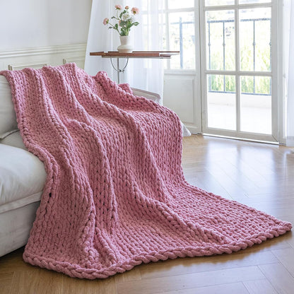 Chunky Knit Blanket - Luxury Soft Cozy 50 * 60 Throw Blanket,100% Woven Blanket Rope Knot Throw Blanket for Couch, Sofa, Home Decor, Gift - Machine Washable（Pink）