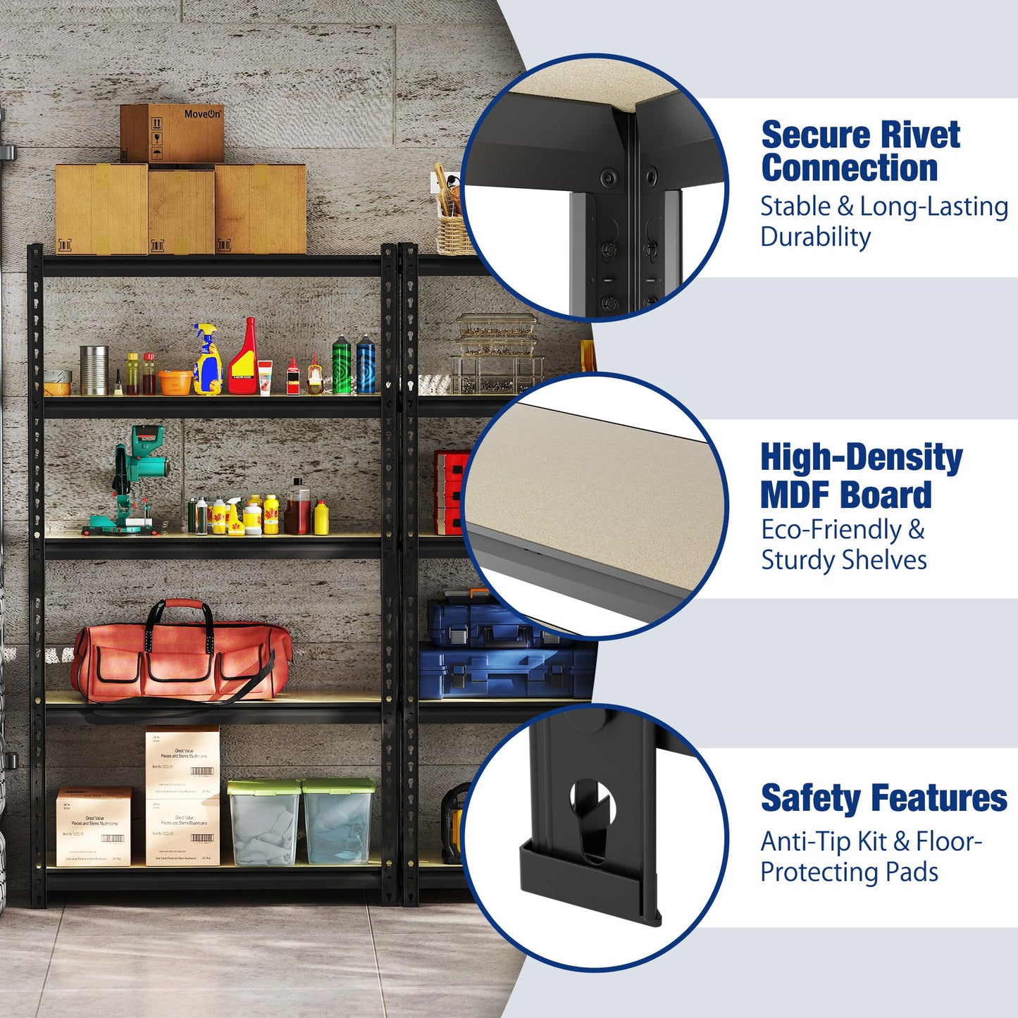 WORKPRO 5-Tier Storage Shelf, 72" H Heavy Duty Adjustable Garage Shelving Unit 2180LBS Capacity
