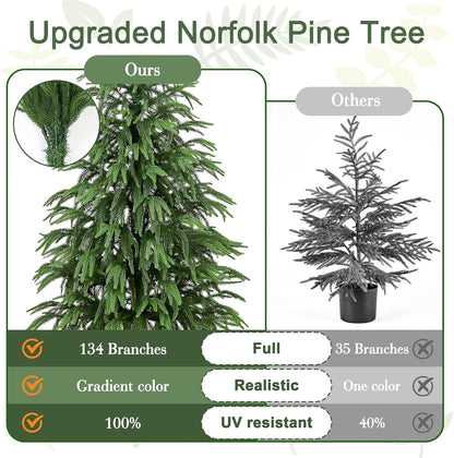 Set of 2 Artificial Norfolk Pine Tree, 4 ft Realistic Christmas Tree, Fake Potted Plants for Front Porch Outdoor Indoor Garden Christmas Decor(2 PCS, 4ft)