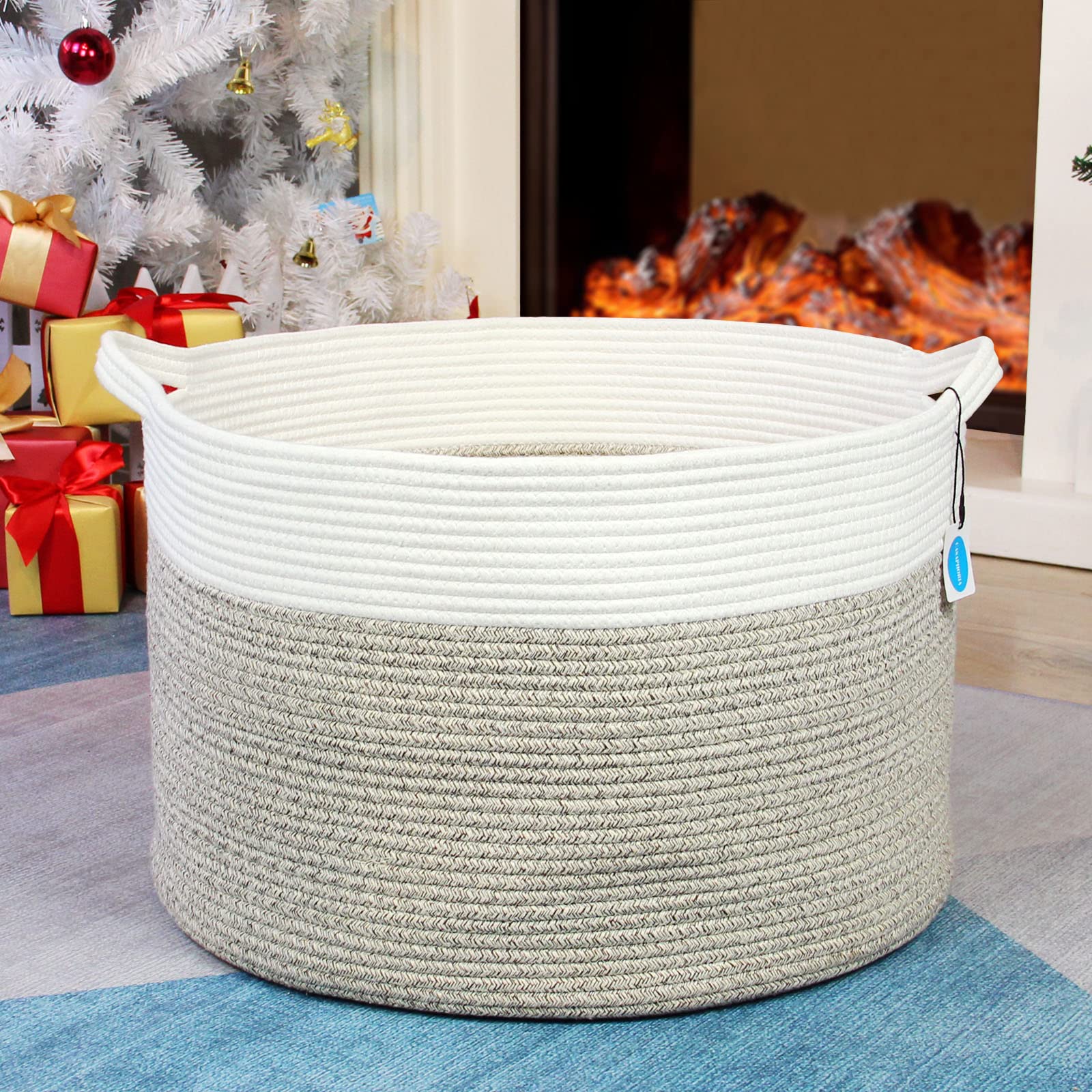 Casaphoria XXXLarge Cotton Rope Basket for Living Room - Woven Storage Basket with Handle for