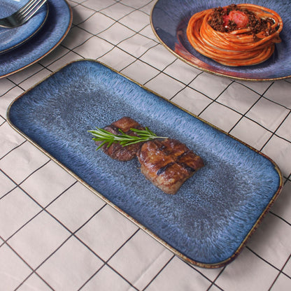 Porcelain Plate Set Large Serving Tray Set of 4, Reusable Serving Platters for Party Food, Cookie, Appetizer, Charcuterie, Snack, Dessert Display,Stackable Kitchen Dish 14.4 INCH