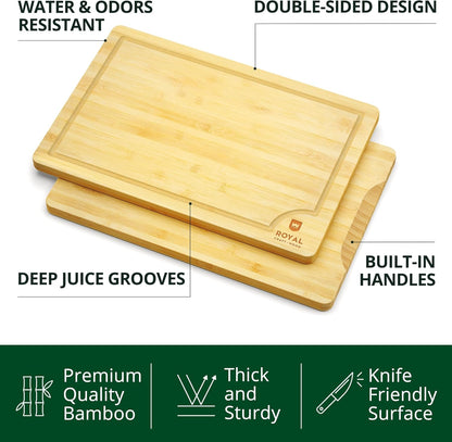 ROYAL CRAFT WOOD Wooden Cutting Boards for Kitchen Meal Prep & Cutting - Bamboo Wood Cutting Board Set with Deep Juice Groove Side Handles - Charcuterie & Chopping Butcher Block for Meat (4 Pcs)
