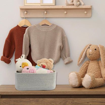 Small Woven Storage Baskets 13“X9”X5“ Decorative Rope Bins for Organizing Shelves, Closets, and Toys, Empty Gift Baskets, Cute Organizer Basket for Home and Office (grey, Large)