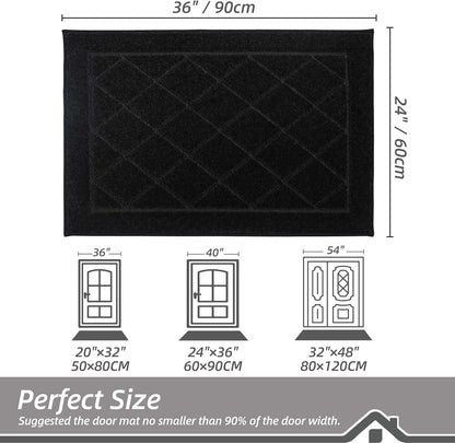 BEQHAUSE Dirt Trapper Door Mat 24" x 36", Doormat Non-Slip Entryway Rugs Washable, Dog Door Mat Stain Resistant and Absorbent Welcome Floor Mat for Front Back Door, Muddy Wet Shoes & Paws, Black