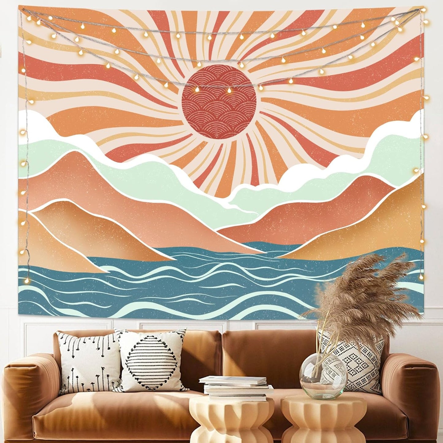 Lunerfex Boho Sun Tapestry Sunset Wall Tapestry, Mountain Tapestries for Bedroom 80s Tapestries Wall Hanging for Bedroom Living Room Decor Boho-2 60"x80"