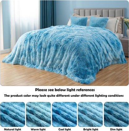 GONAAP Fuzzy Faux Fur Throw Blanket Twin Size Tie-dye Ocean Blue Super Soft Cozy Plush Fuzzy Shaggy Blanket for Couch Sofa Bed (Tie-dye Ocean Blue, Twin(60"x80"))