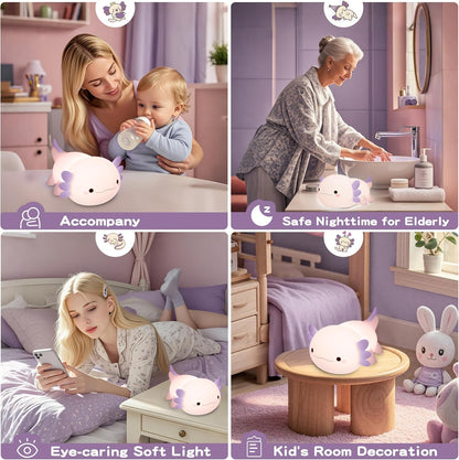 Axolotl Night Light for Kids,Cute Purple Axolotl Lamp,LED Squishy Nursery Nightlight, Food Grade Soft Silicone Novelty Animal Bedside Lamp,Adorable Room Decor, Axolotl Gitfs for Mother Girls Baby