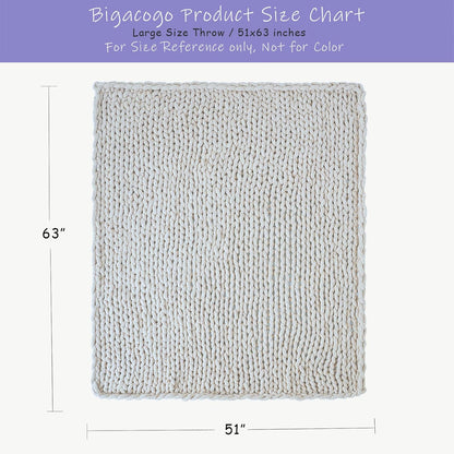 Bigacogo Chunky Knit Throw Blanket for Couch, 51x63 inches, 100% Hand Knitted with Thick Jumbo Chenille Yarn, Cozy Soft Large Rope Knot Cable Crochet Blankets for Sofa Bed Living Room, White