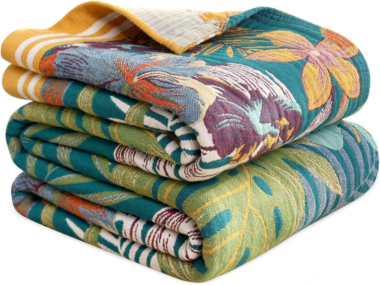 MSGKV Boho Throw Blanket for Couch and Sofa Cotton Blankets for Living Room Bedroom Reversable Florals Throw 60"x80" Breathable Cozy Blankets