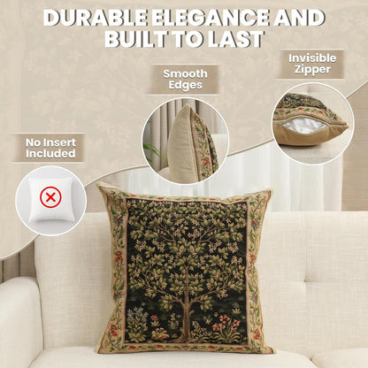 Charlotte Home Furnishings Throw Pillow Covers, Decorative Boho Pillow Covers for Couch, Living Room, Black Tree Square Cushion Cases 18x18 in, European Cotton Jacquard Woven for Cozy Bedroom Decor