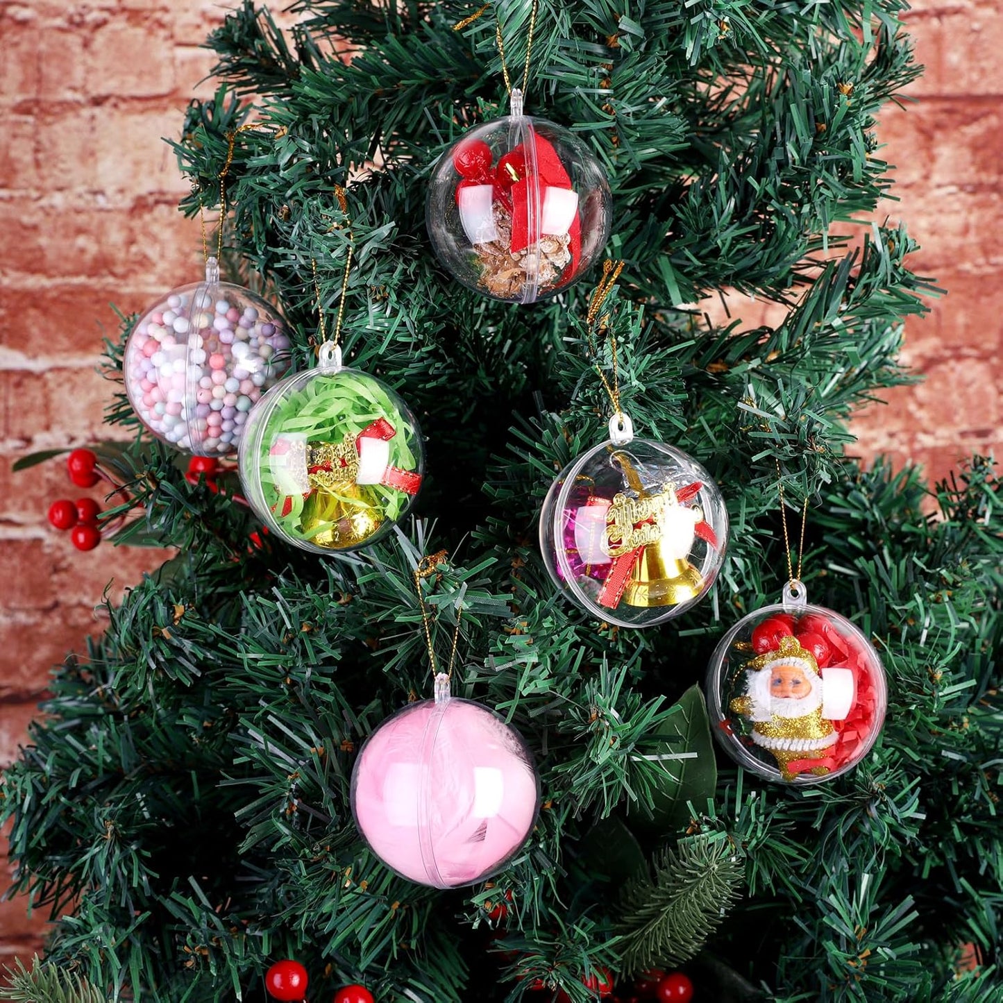 ANVAVO 100 Pieces 60mm Christmas Clear Plastic Fillable Ball Ornaments DIY Craft Transparent Baubles Shatterproof Christmas Tree Hanging Ornaments for Christmas New Years Birthday Wedding Home Decor