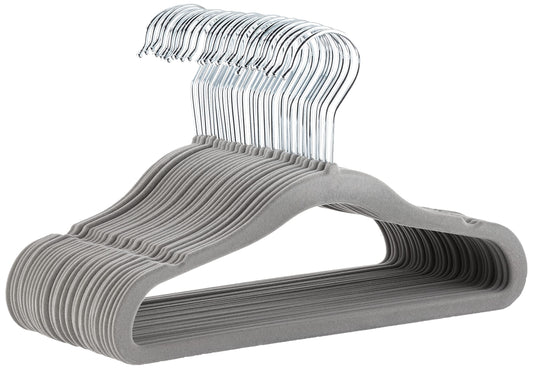Amazon Basics Kids Velvet Non-Slip Space Saving Clothes Hangers with Shoulder Notches, Sturdy