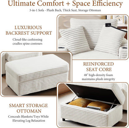 Accent Chair with Storage Ottoman Upholstered Living Room Chairs for Reading Chair with Chaise Lounge Chairs Indoor, Comfortable Armchair for Bedroom