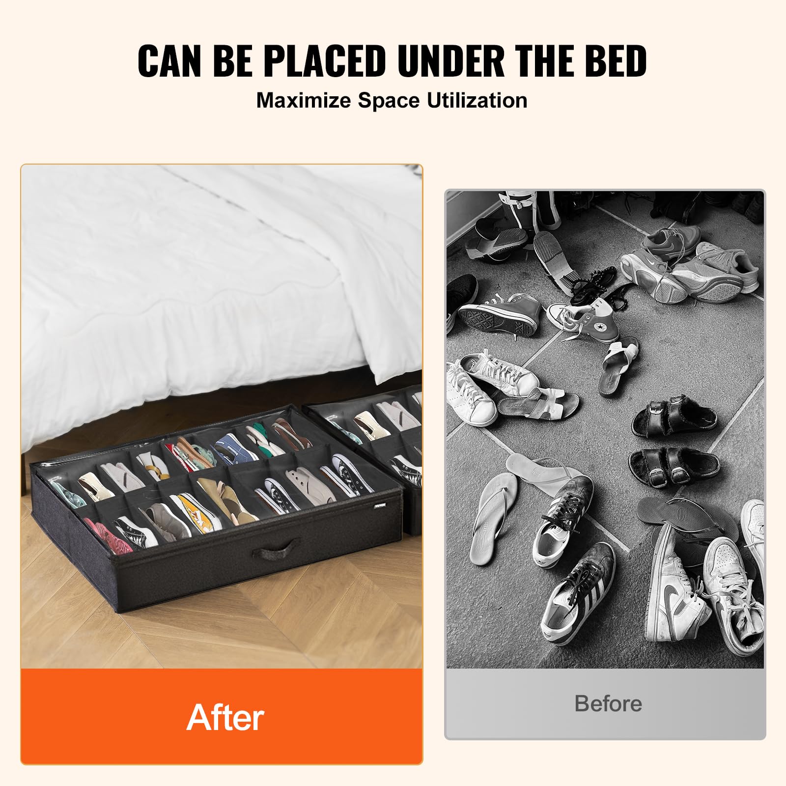 VEVOR Under Bed Shoe Storage Organizer, Set of 2, Total 32 Compartments, Underbed Shoes Closet