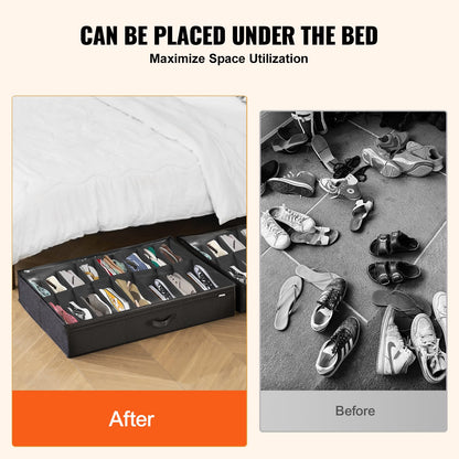 VEVOR Under Bed Shoe Storage Organizer, Set of 2, Total 32 Compartments, Underbed Shoes Closet