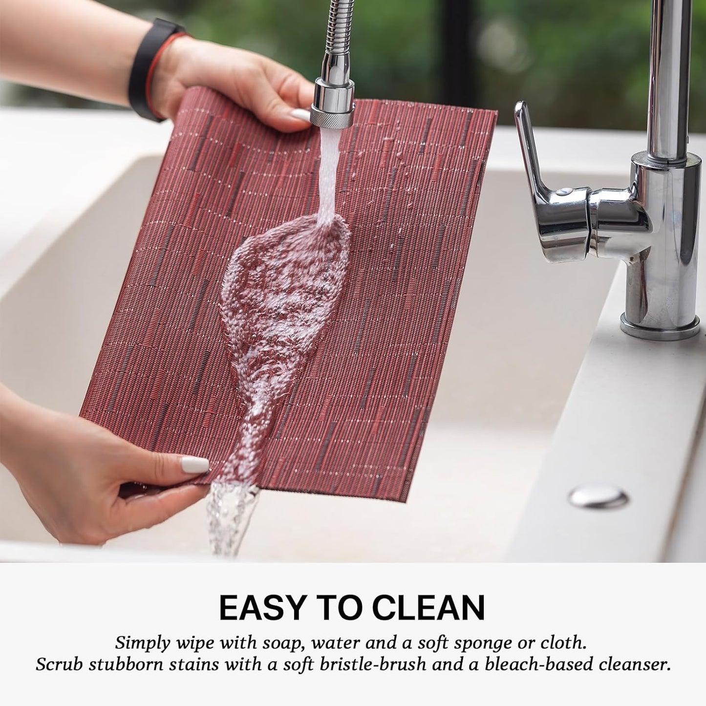 LEXMORE Placemats Set of 12 Vinyl/Plastic Woven Place Mats for Kitchen Table Indoor/Outdoor Washable Placemat Wipeable Dining Table Mats(Burgundy)