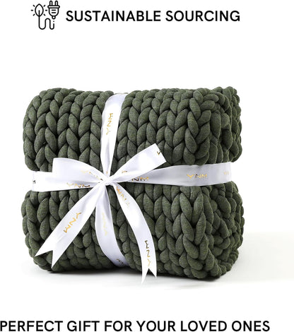 YnM Chunky Throw Blanket, Medium-Weight, Hand Knitted, Skin Friendly, Ventilated and Breathable, Machine Washable, Home Décor Piece for Couch, Sofa and Bed (Olive, 40x50 Inch)