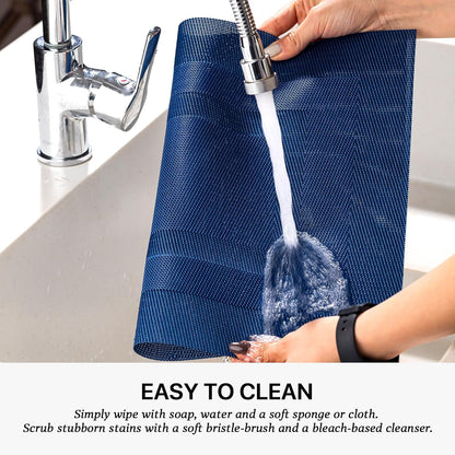 LEXMORE Placemats Set of 8 Vinyl/Plastic Woven Place Mats for Kitchen Table Indoor/Outdoor Washable Placemat Wipeable Dining Table Mats(Navy Cube)