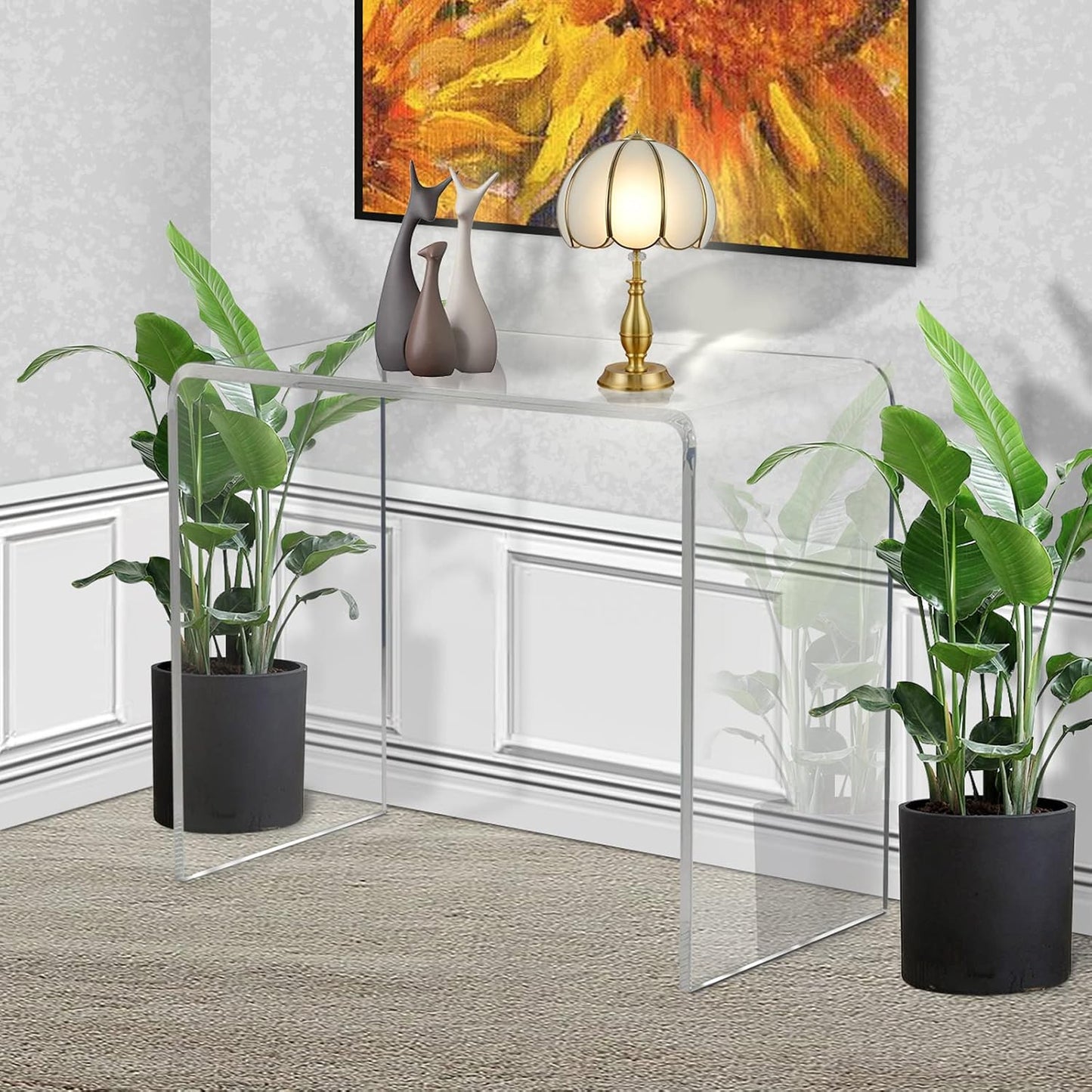 Acrylic Console Table, 37.5” L Thick Modern Entryway Table for Hallway, Living Room, Clear Acrylic Desk, 37.5” W x 29.25” H x 15.25” D, 220LBS Weight Capacity.