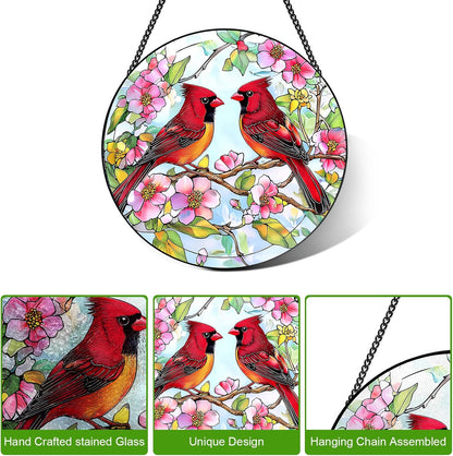 Stained Glass Window Hanging – Double-Sided Glass Sun Catcher with Chain – Memorial Window Art Panel for Home Décor, Spiritual Comfort, and All-Occasion Gifting