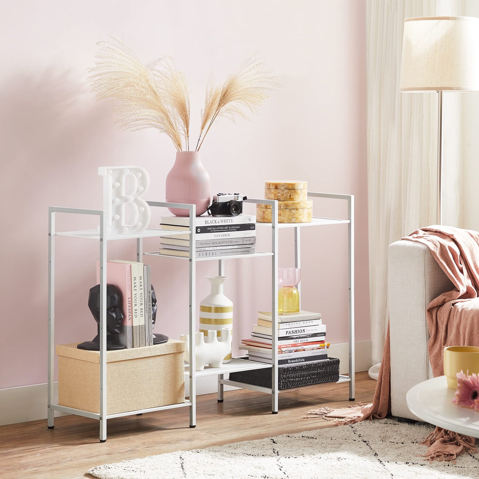 SONGMICS 3-Tier Storage Rack, Bathroom Shelf, Extendable Plant Stand with Adjustable Shelf, for