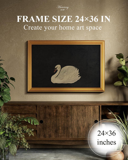HUARCEY Gold Framed Vintage Wall Art for Living Room, Grace Swan Art Painting Pictures Animal Bathroom Prints Farmhouse Wall Decor Large Canvas Swan Aesthetic Decor for Kitchen Bedroom Zwaan 24"x36"