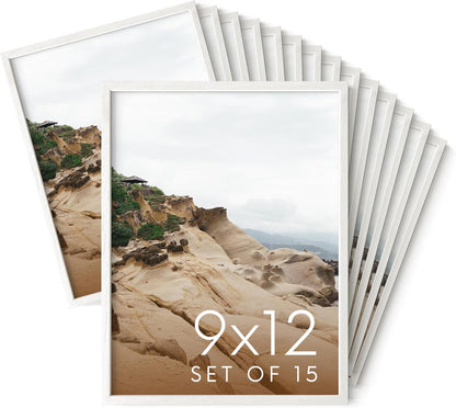 HAUS AND HUES 9x12 White Oak Wood Picture Frames Set of 15 - Premium Bulk Picture Frames 9x12 Bundle - Elegant Gallery Wall Frame Set for Posters, Art Display - Ideal for Wall Decor in Home & Office