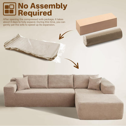 104" Cloud Sectional Couches for Living Room,L Shaped Boneless Couch in A Box,Sleeper Sofa with Comfy Chaise No Assembly Required,Camel