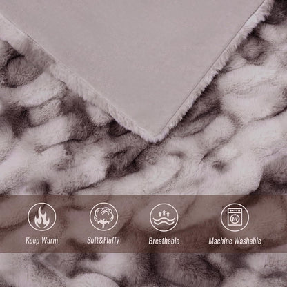 Ultra Soft Luxury Faux Fur Throw Blanket for Counch,Fuzzy Fluffy Plush Warm Cozy Elegant Wrinkled Blanket for Sofa Bedroom Living Room,（50"x60",Tie-dye Taupe）