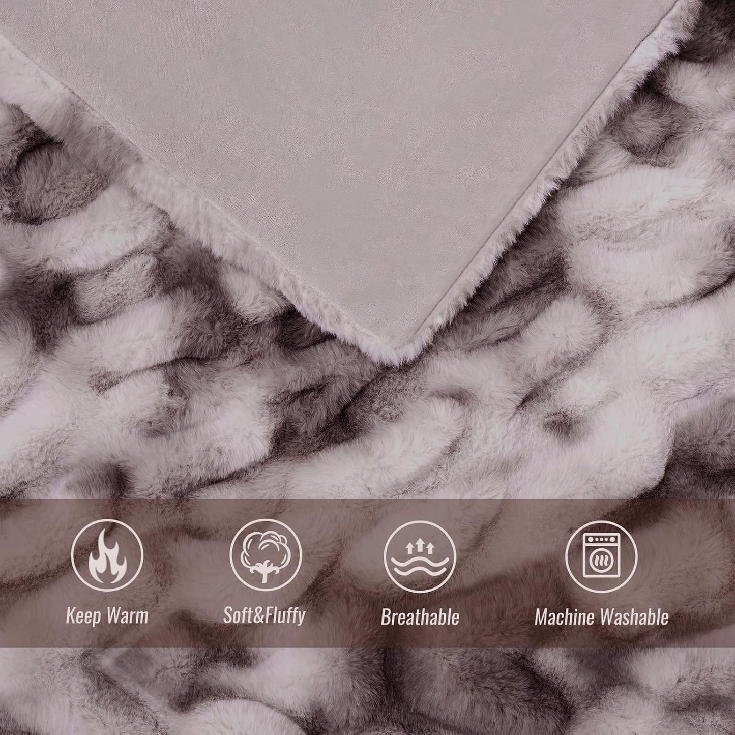 Ultra Soft Luxury Faux Fur Twin Blanket for Counch,Fuzzy Fluffy Plush Warm Cozy Elegant Wrinkled Blanket for Sofa Bedroom Living Room,（60"x80",Tie-dye Taupe）