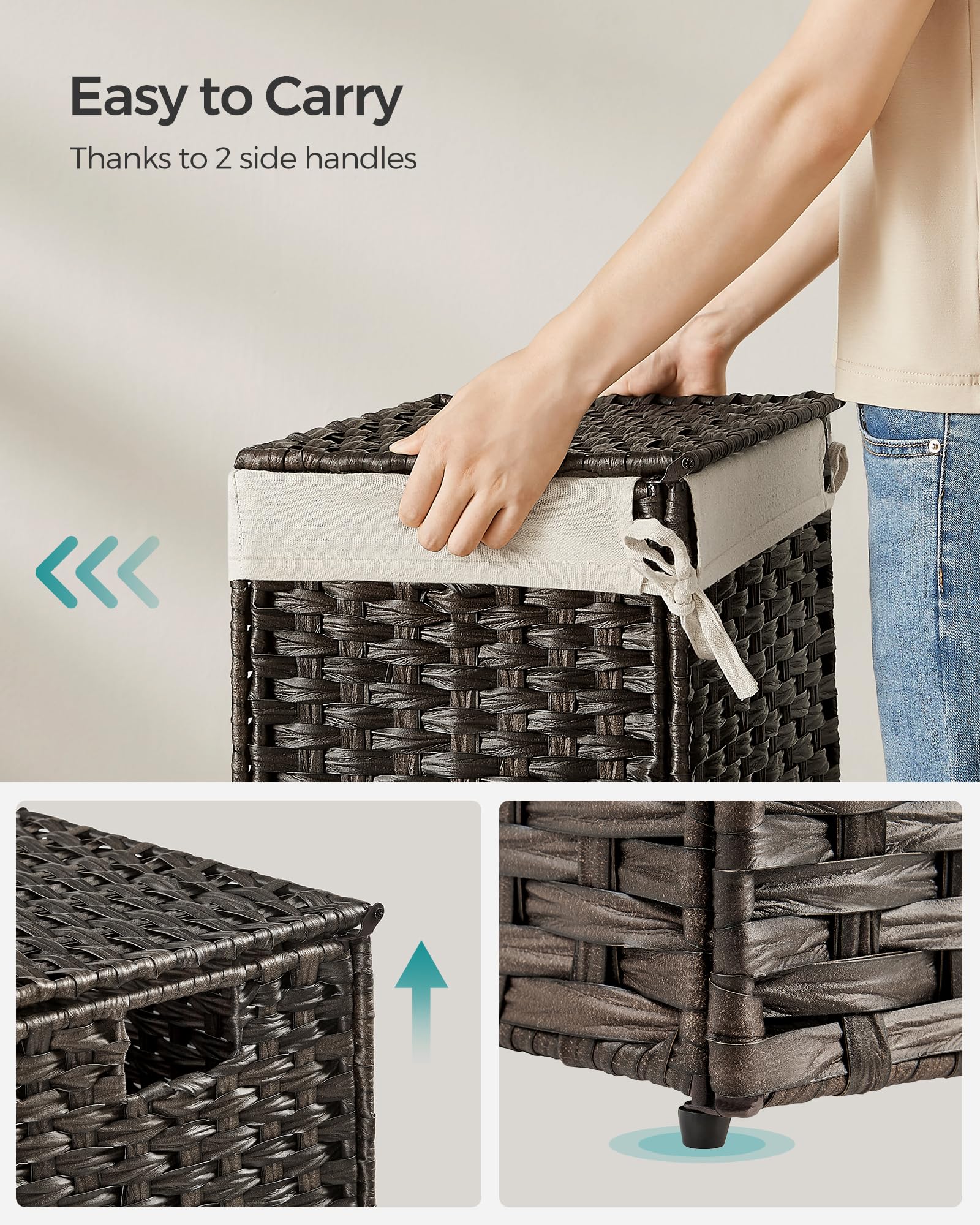 SONGMICS Storage Basket with Lid, Woven Blanket Storage Bin with Handles, Foldable, Removable