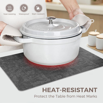 Vinyl Placemats Set of 4, Faux Leather Waterproof and Heat Resistant Place Mats, Washable Anti-Slip Table Mats with Coaster, Wipeable Placemats for Indoor & Outdoor 17" x 12" (Black, Set of 4)