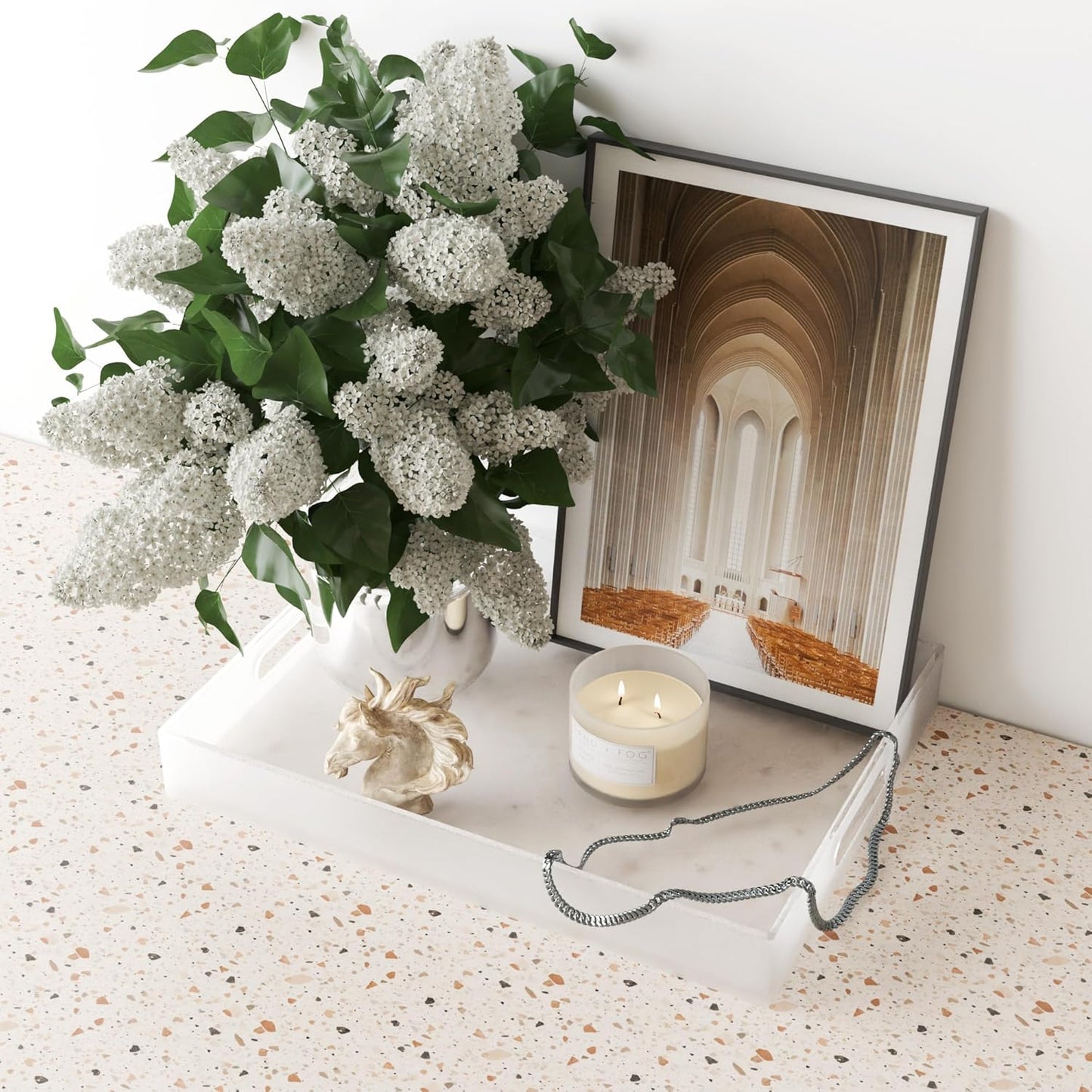 Large Acrylic Serving Tray Decorative Ottoman Coffee Table Vanity Tray Tea Fruit Platter Snack Appetizer Dessert Drink with Handles for Bar Kitchen Party, Frosted