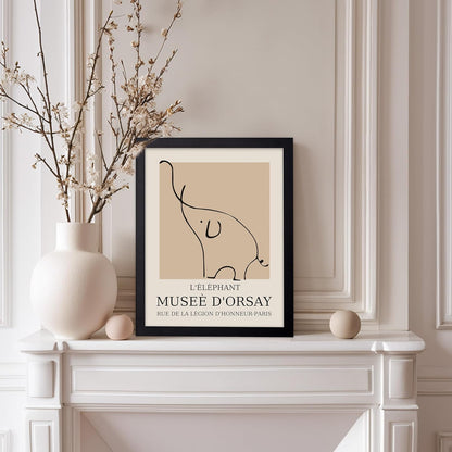 Poster Master Vintage Poster - Retro Minimalist Print - Gift for Artist, Housewarming - Elephant, Line Drawing, Sketch, Abstract - Wall Decor for Living Room, Bedroom, 8x10 Black Framed