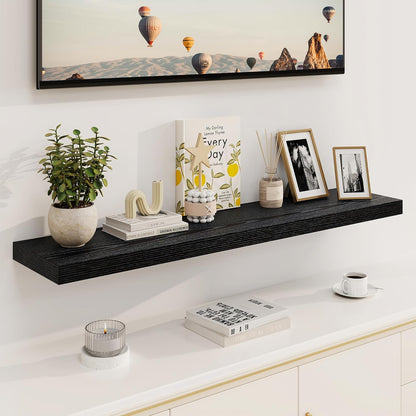 Black Floating Shelves 48 Inch Long, 8 Deep Floating Shelves for Wall, Rustic 48" Long Fireplace Mantel, Large 48 x 8 Wall Shelves for Bedroom, Living Room, Bathroom, Black Deep Shelves Set of 1