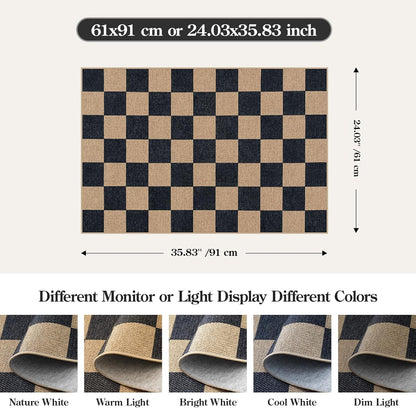 Lahome Checkered Easy Jute 2x3 Rug, Small Entryway Rug Non Slip Kitchen Front Door Mat, Farmhouse Neutral Area Rug Non Shedding Low Pile Floor Carpet for Foyer Porch Doorway