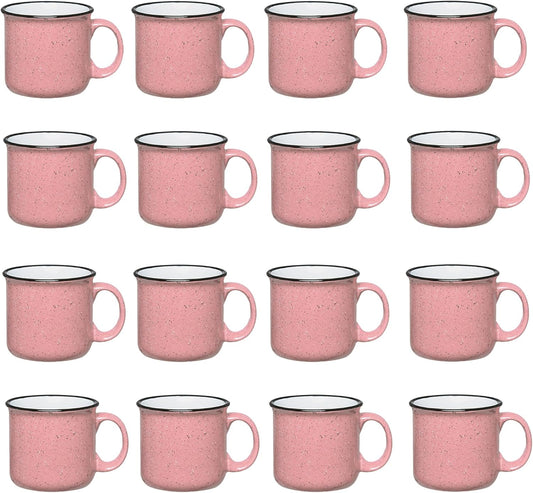 Set of 16 Ceramic Campfire Mugs – 15 Oz, Pink – Coffee & Tea Cups for Home, Work, Travel, Camping