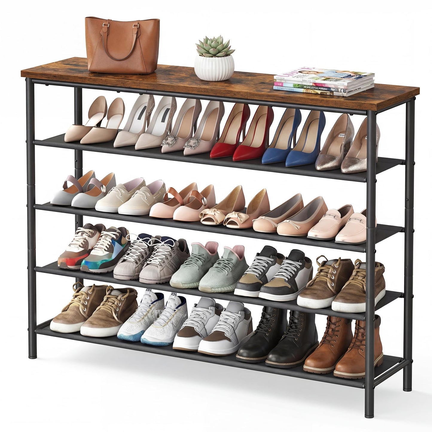 SONGMICS HOME 5-Tier Shoe Rack, Free Standing Shoe Storage Organizer, 12 x 47.4 x 36 Inches, Metal