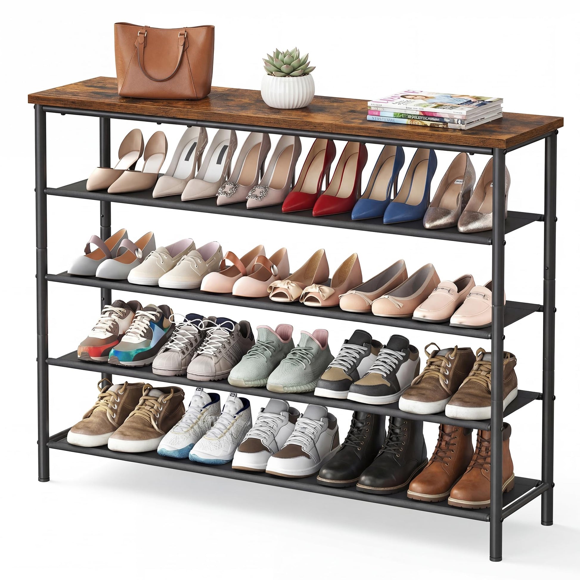 SONGMICS HOME 5-Tier Shoe Rack, Free Standing Shoe Storage Organizer, 12 x 47.4 x 36 Inches, Metal