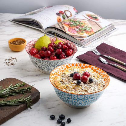 Selamica 7 inches Porcelain Cereal Bowl Set - Set of 6, Ceramic bowls, Soup Bowl Set for Cereal, Soup, Salad and Pasta, Assorted Colors