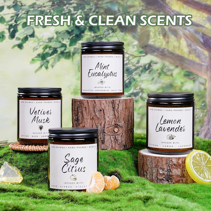 Auelife Scented Candles Set | Scented Candle for Home - 4 Pack Candle Gifts, Soy Candles for Home - Aromatherapy Gift of Mint Eucalyptus/Lemon Lavender/Sage Citrus/Vetiver Musk