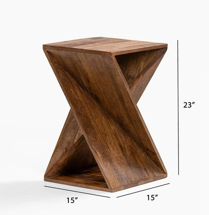 Modern Hand Made One-of-a-Kind Carved Mango Wood End Table, Farmhouse Side Table,Farmhouse End Table,Living Room,Bedroom, Accent Table, Contemporary Architectural Designed Natural