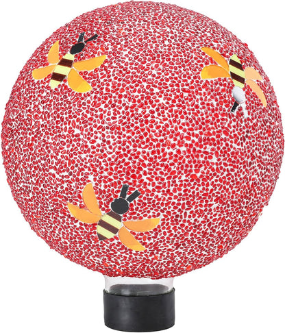 Gazing Ball 8 Inch Bee Glass Mosaic Garden Globe Outdoor Gazing Globe Yard Ornament for Garden Yard Home Lawn Outdoor Decoration Gift for Women (Not Solar Powered)