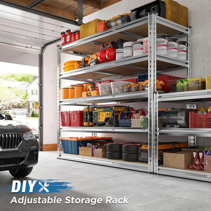 REIBII Garage Shelving, 5 Tier Storage Shelves Load 3000LBS, Adjustable Garage Shelving Heavy Duty, Metal Shelves Unit for Basement, Warehouse, 48" W x 72" H x 18" D, Galvanized